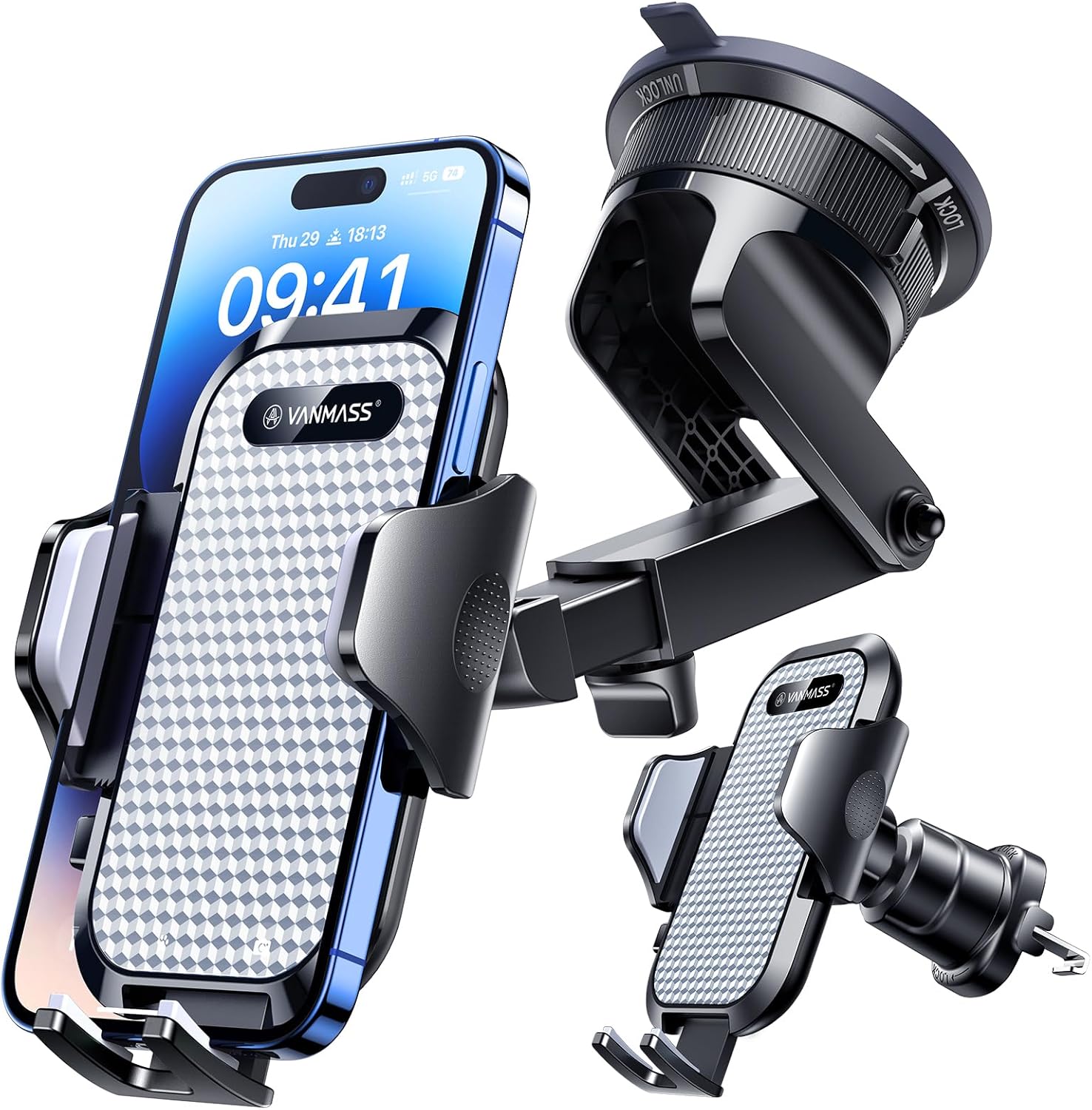 [2026 True Military-Grade] Car Phone Holder VANMASS [Upgraded Strongest Suction & Clip] Cell Phone Mount for Dashboard Windshield Vent Wall,Truck Cradle Stand for iPhone 17 Pro Max 16 15 14 13 Android