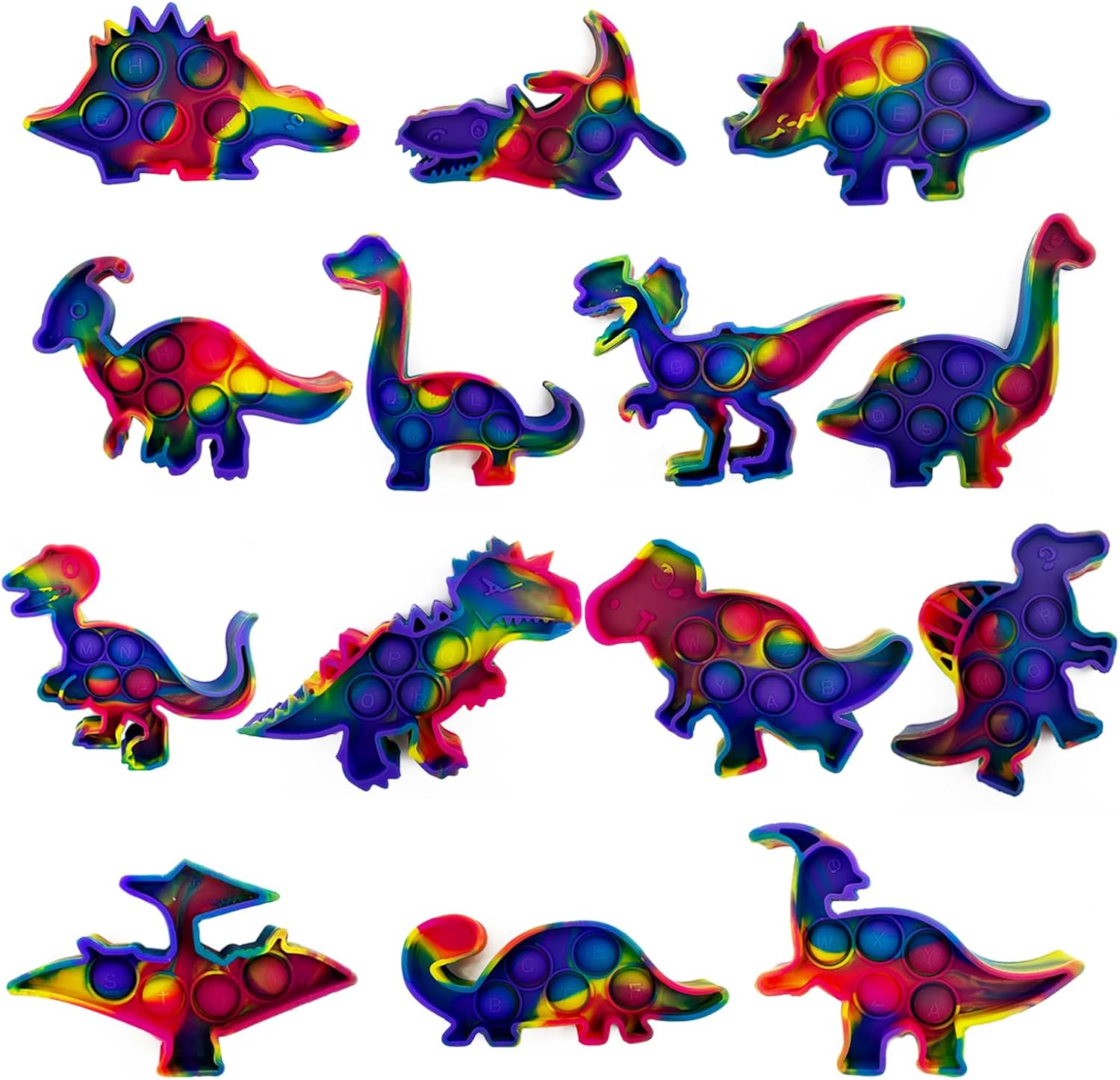 14 Pack Dinosaur Pop Fidget Toys Bulk Party Favors for Kids, Sensory Bubble Poppers ABC Alphabet Learning and Educational Toys Goodie Bags Stuffers Students Classroom Prizes Sensory Toys