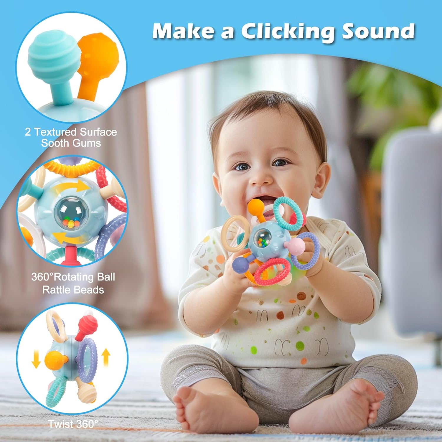 Montessori Teething Toys for Babies 0-6 6-12 Months, Baby Teether Sensory Toys for 0 3 6 9 12 18 Months, Newborn Infant Learning Toys for 1 2 Year Old Boys Girls