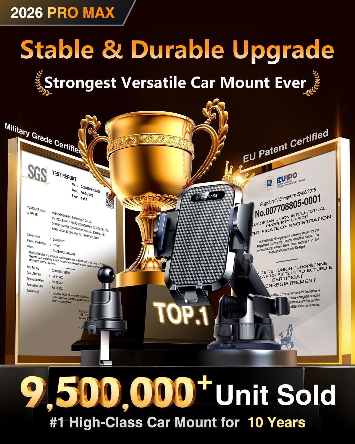 [2026 True Military-Grade] Car Phone Holder VANMASS [Upgraded Strongest Suction & Clip] Cell Phone Mount for Dashboard Windshield Vent Wall,Truck Cradle Stand for iPhone 17 Pro Max 16 15 14 13 Android