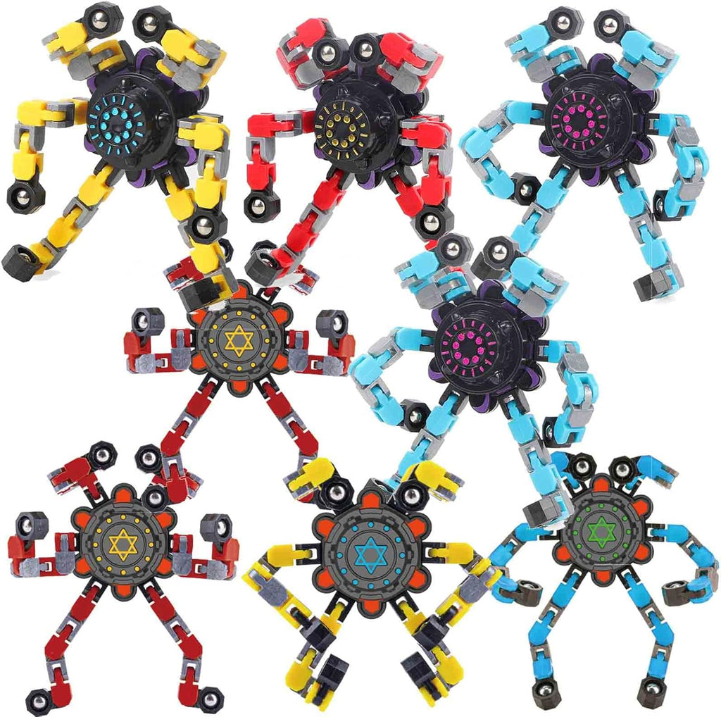 Deformable Fidget Robot, Deformable Fingertip Gyro, Kids DIY Deformable Robot Fingertip Spinner, Spinning Vent Chain Fidget Toys Creative Decompression Gyro Robot Toys (8Pcs)