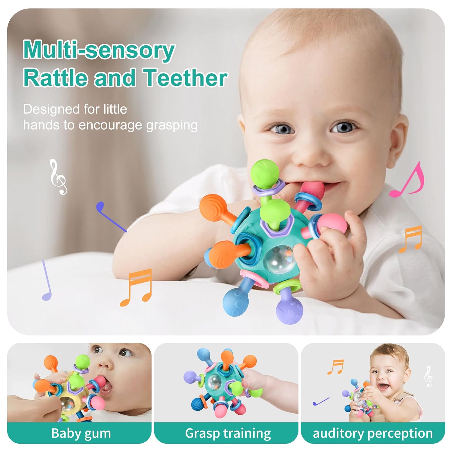 Baby Montessori Teething Toys for 0-6 6-12 Months BPA Free Sensory Toys for Babies 0 3 6 9 12 18 Months Newborn Infant Learning Developmental Chew Rattle Toys Shower Gifts for 1 2 Year Old Girls Boys